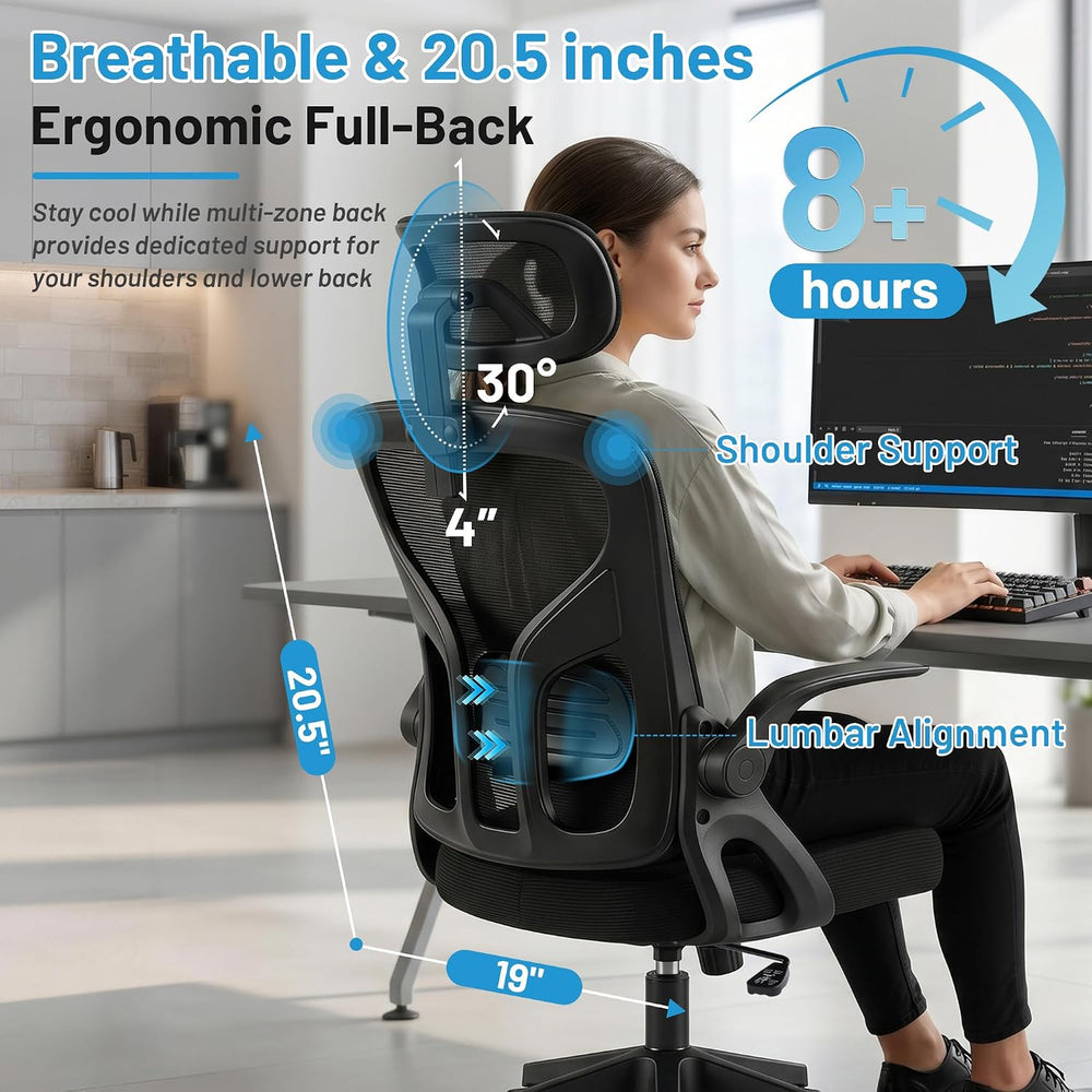 Office Chair Ergonomic Desk Chair with Adjustable Headrest Lumbar Support, Hi...
