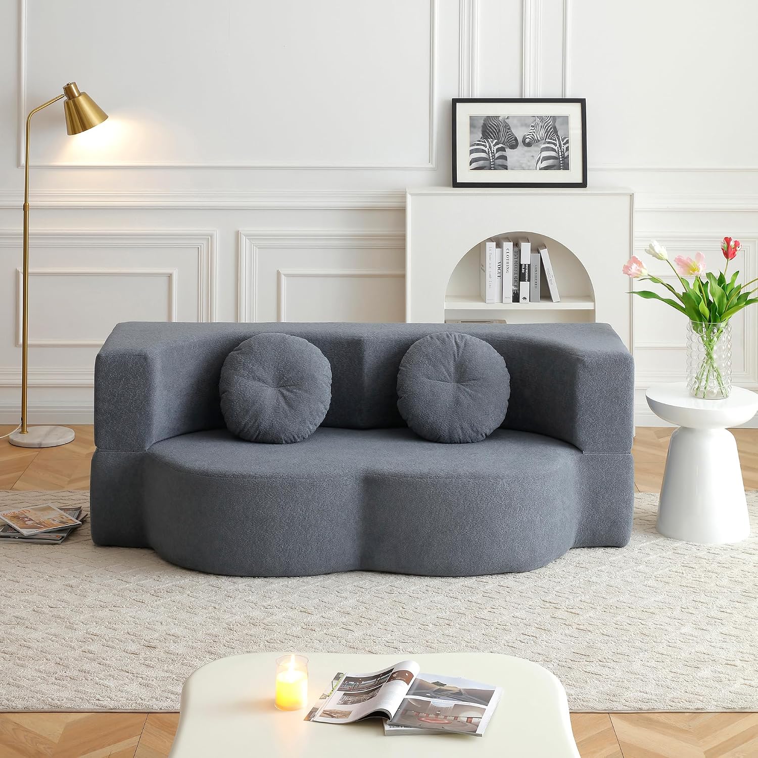 75" Convertible Folding Sofa Bed, 2-in-1 Full Size Floor Boneless Couch Bed, Loveseat sleeper Couch, Memory Foam Floor Sofa Sleeper SofaBed, Small couches for small spaces, No Assembly (Grey)