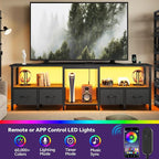 TV Stand for 80/75 Inch TV, LED Entertainment Center with 4 Fabric Drawers and Power Outlets, Modern Industrial TV Media Console for Living Room, Bedroom Storage Cabinet - 71'' Black