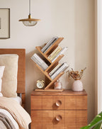 YMYNY 4 Tier Tree Bookshelf, Small Bookcase, Modern Wood Book Storage Rack, Freestanding Book Shelf for Books/Movies/CDs, Narrow Display Rack for Living Room, Home Office, Light Oak UHBC014K