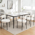 Boucle Dining Chairs Set of 6, Mid Century Modern Dining Room Chairs with Metal Legs, Upholstered Kitchen Chairs for Dining Room, Kitchen (White)