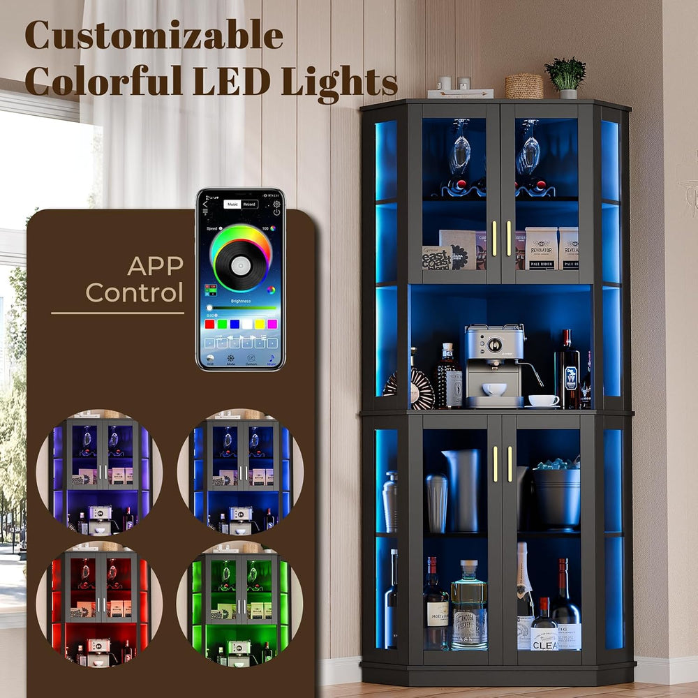 71'' Corner Wine Bar Cabinet,5-Tier Tall Home Liquor Coffee Bar Cabinet