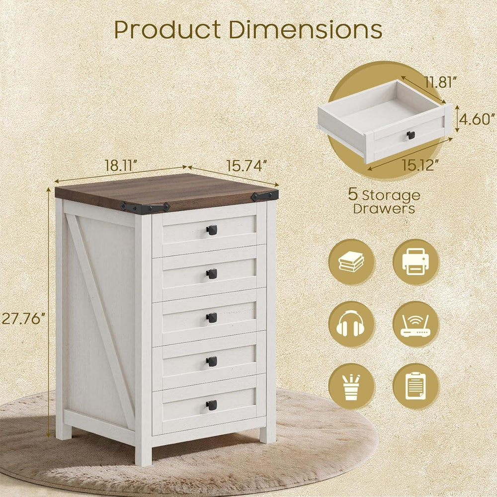 Halitaa 5 Drawer Small File Cabinet, Farmhouse Vertical Filing Cabinet | Unde...