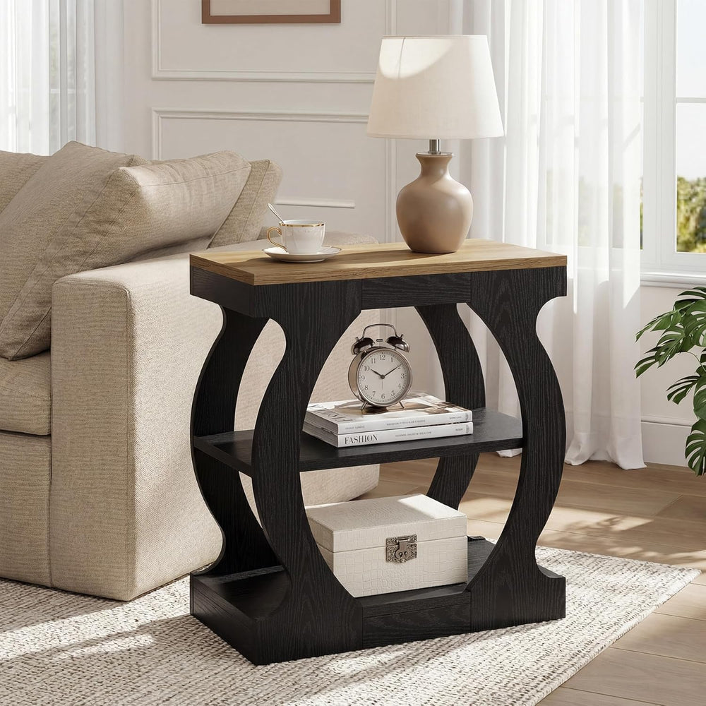 Tribesigns End Table with 3-Tier Storage, Narrow Side Table with Curved Frame...