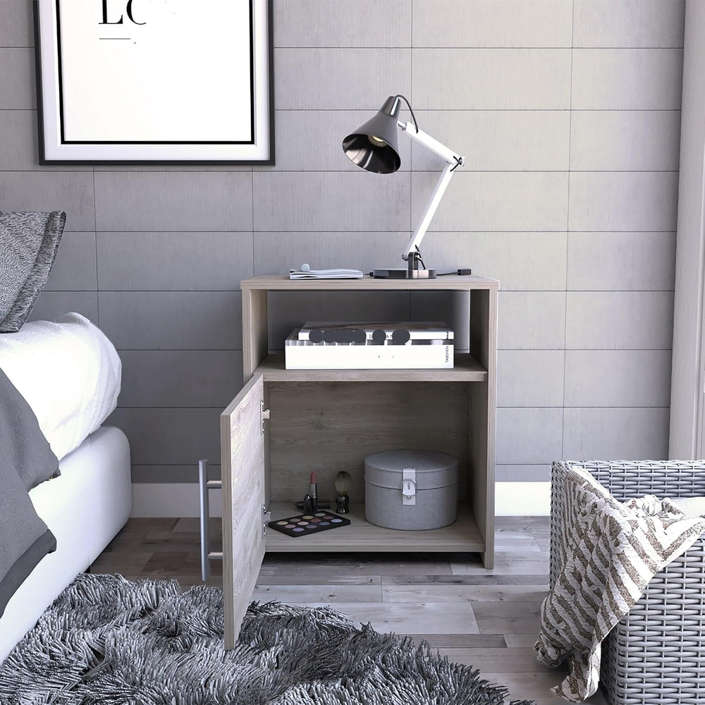 Nightstand, End Table, Side Table One Shelf, Single Door Cabinet, Metal Handl...