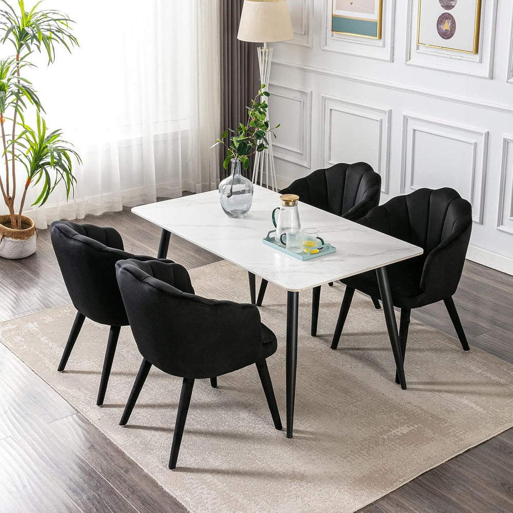 Velvet Dining Chairs Set of 4 Modern Living Room Chairs with Petal Back &...
