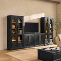 mopio Blake 4 Piece Entertainment Center with Storage, Modern Farmhouse Arched Wall Unit Cabinet TV Stand with Tall Display Cabinets for up to 65" TVs, Trophy Display Case, Media Console Cabinet