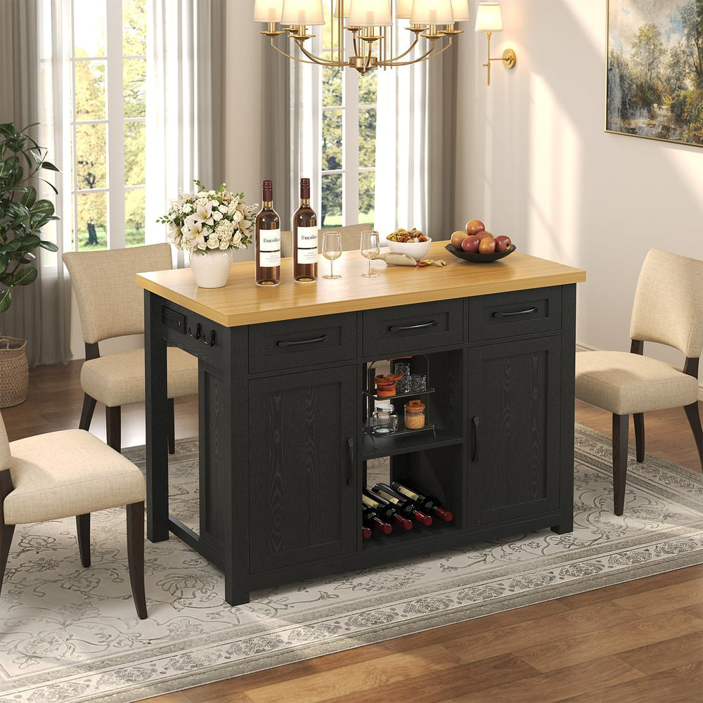 knoworld 47" Kitchen Island with Storage for Kitchen Dining Room, Black ...