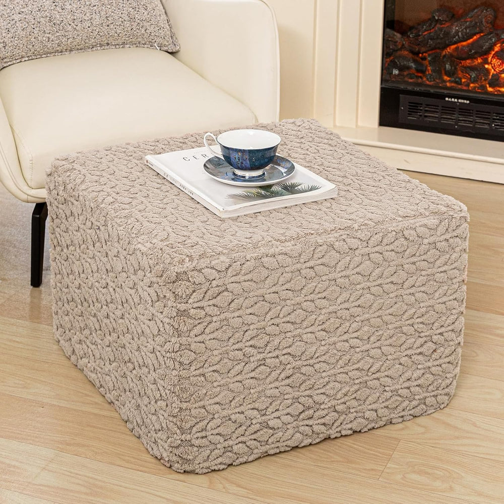 Square Stuffed Pouf Ottoman Poufs with One-Piece Seamless Foam Filling, Furry...