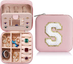 Parima Christmas Stocking Stuffers Gifts for Teenage Girls Women - Travel Jewelry Case for Mother Gifts | Travel Gifts for Mother Mom | Small Jewelry Box | Jewelry Travel Organizer - Letter T, Pink