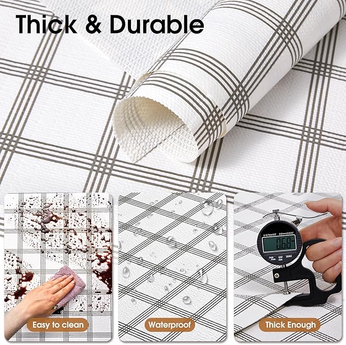 Beautysaid Shelf and Drawer Liner for Kitchen Cabinet, Non Adhesive Non Slip Shelf Paper Waterproof Washable Thickened for Dresser Pantry Shelve Bathroom Protector Liner(Plaid,23.6 in x 30 FT)