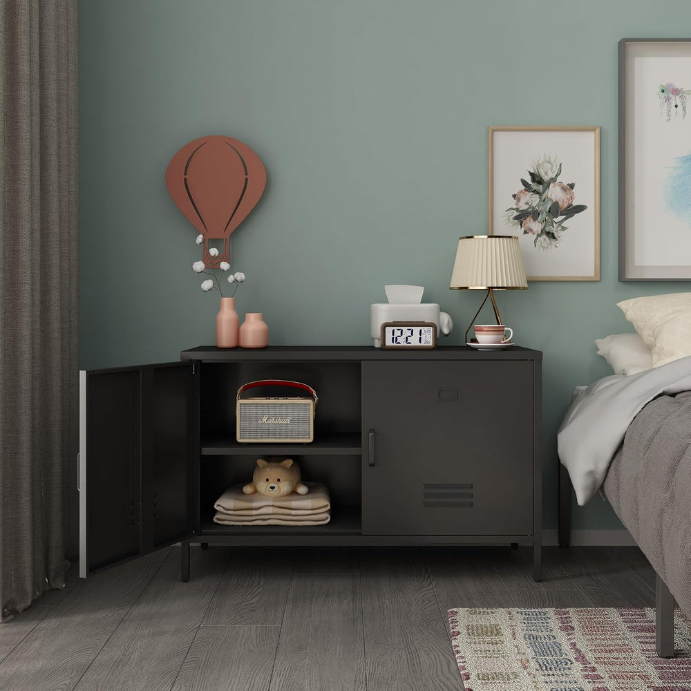 2 Door Steel Accent Cabinet,Black Metal Storage Cabinet with Adjustable Shelf...