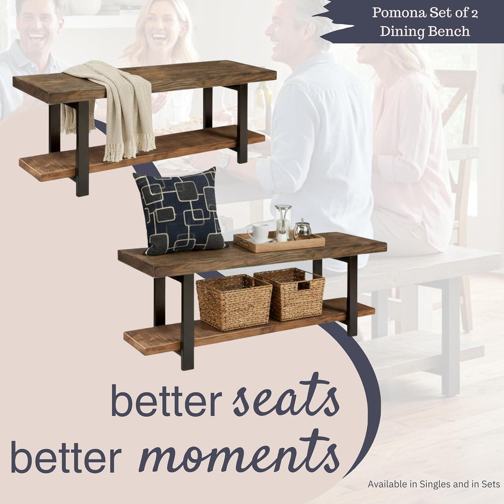 Alaterre Furniture Pomona Dining Bench Set of 2-48-Inch Modern Industrial Sol...