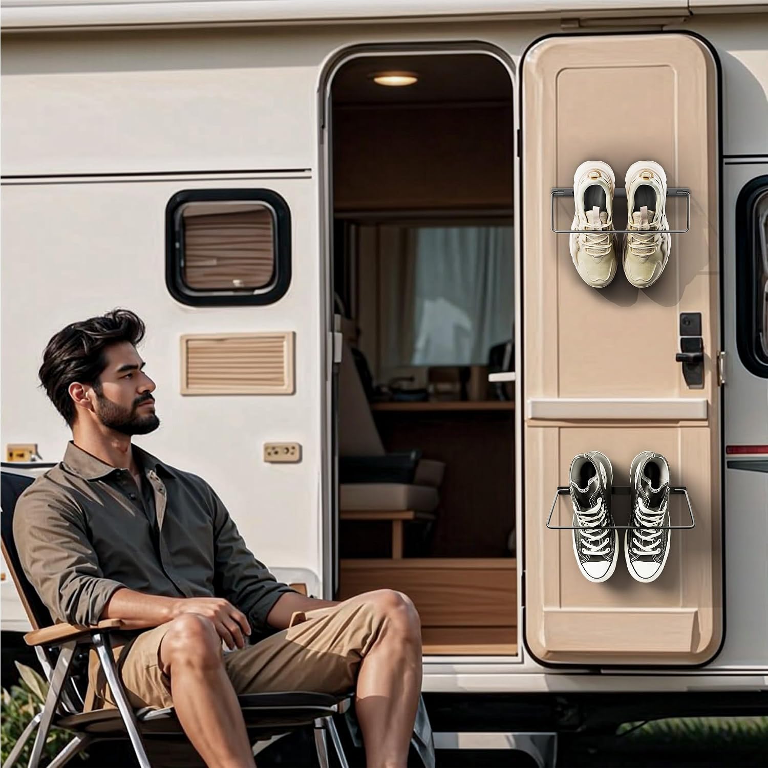 Foldable RV Shoe Rack - Wall Mounted Shoe Storage. | Car Shoe Holder Space Saver, Hanging Shoe Organizer for Various Shoes in Camping RV Travel, 2 Pack.