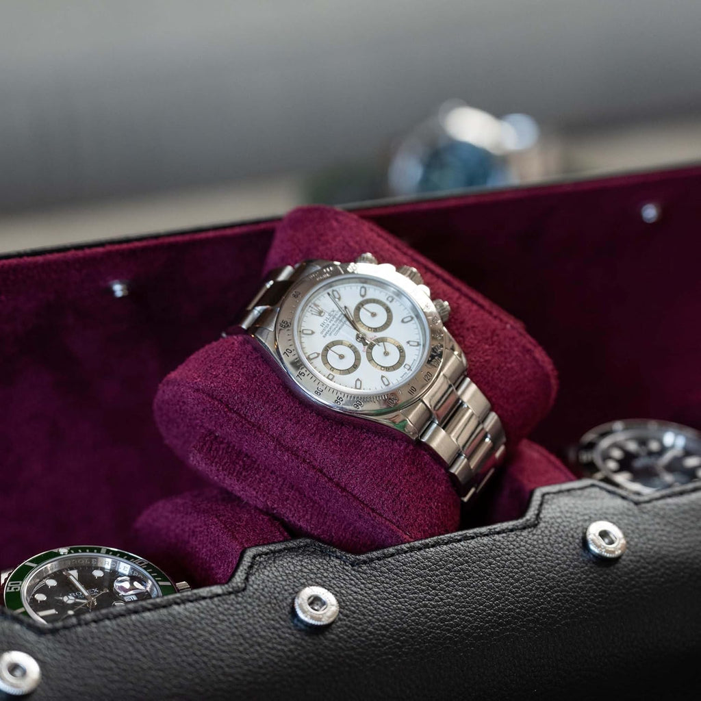 DailyWatch | Personalized Watch Roll Travel Case For 3 Watches - Handmade Genuine Leather Travel Case With Custom Engraving of Name or Initials - Black Cherry