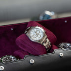 DailyWatch | Personalized Watch Roll Travel Case For 3 Watches - Handmade Genuine Leather Travel Case With Custom Engraving of Name or Initials - Black Cherry