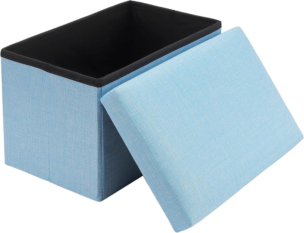 HOZEON 3 Pack 15.7 x 9.8 x 9.11 Inches Folding Storage Ottoman, Blue Rectangl...