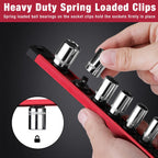 WORKPRO Magnetic Socket Organizer, 1/4-Inch Drive Aluminum Alloy Socket Rail, Heavy Duty Socket Holder, Socket Rack Kit 1/4-Inch x 12 Clips (Red)