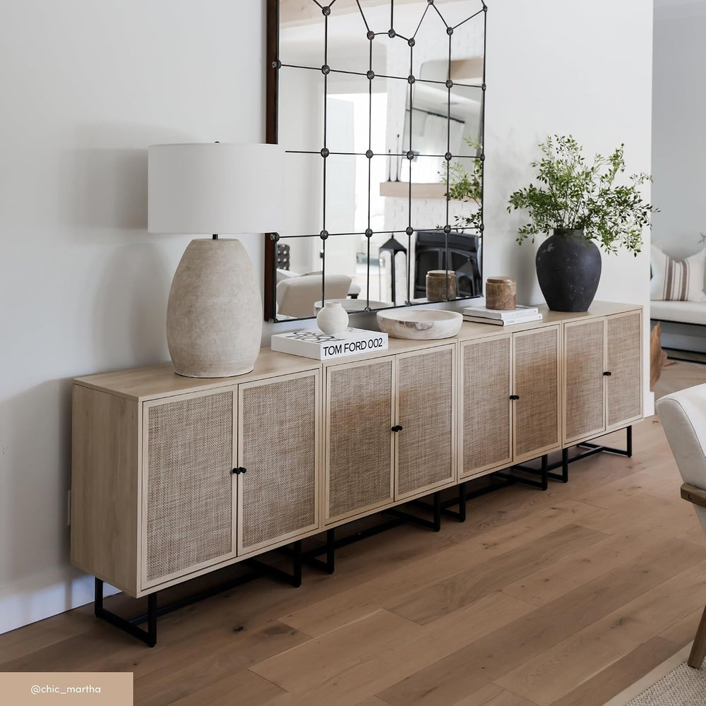 Nathan James Kova Rattan Wood Accent Sideboard Storage Cabinet TV Stand with ...