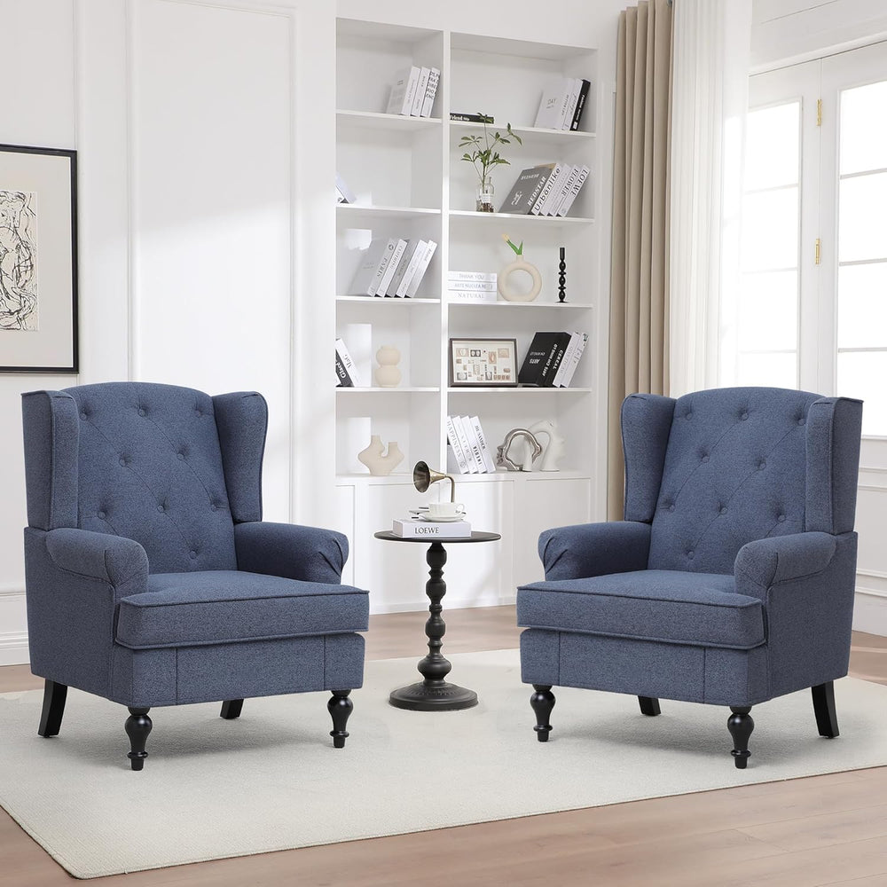 Accent Chair Set of 2, Mid Century Modern Fabric Wingback Chair, Upholstered ...