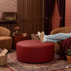 Jaxx Candler Round Couch Ottoman – Oversized Giant Coffee Table Ottoman - Versatile Firm Foam Construction - Kid Safe with Removable Cover, 36”, Premium Faux Leather, Crimson