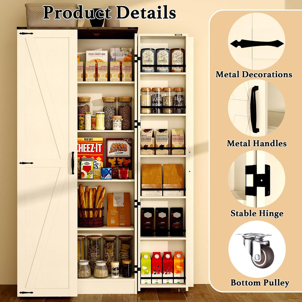 Tall Kitchen Pantry Cabinet, White Wood Storage Cabinet with 2 Doors | Food P...