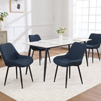 Dining Chair Set of 8, Modern Dining Chairs with Thick Cushions, Faux Leather Upholstered Kitchen Dining Room Chairs with Metal Adjustable Legs for Dining Living Room, Blue