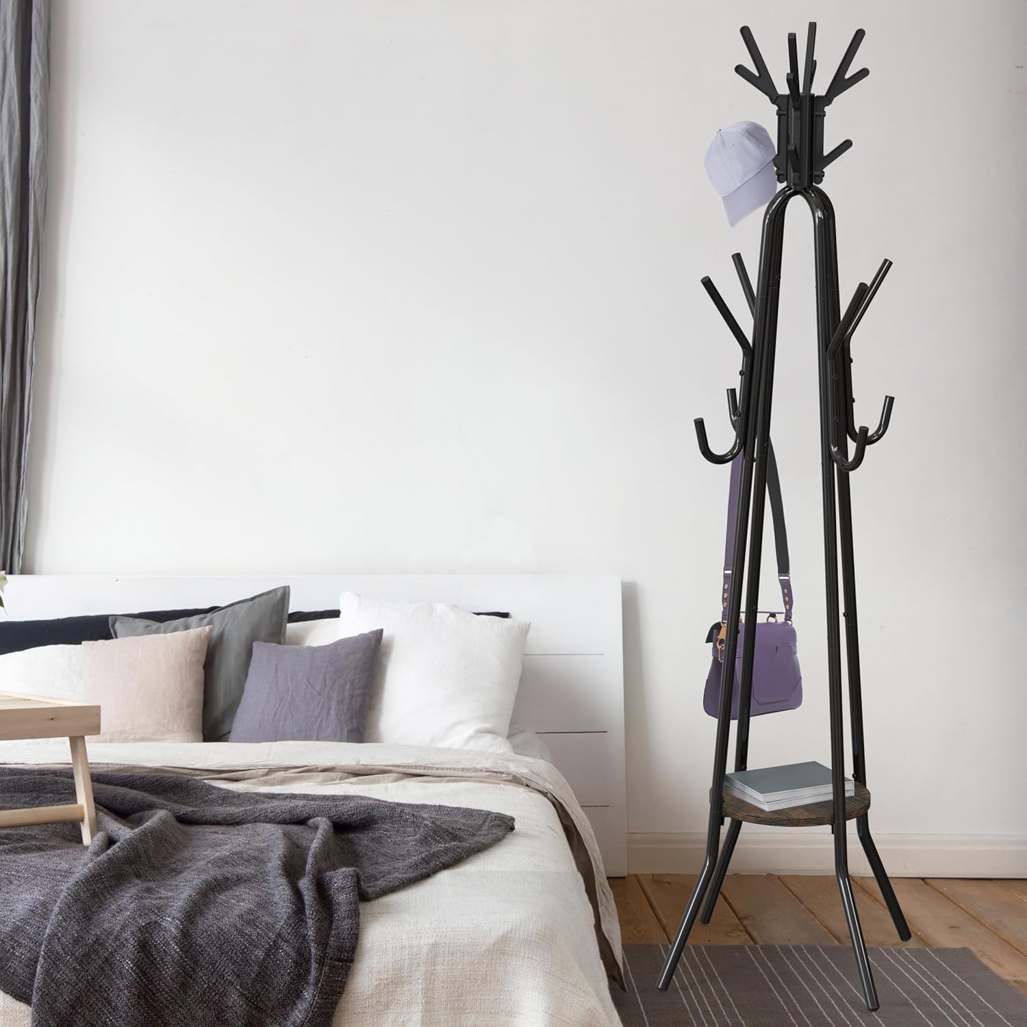 Simple Houseware Standing Coat Hat Hanger Organizer Tree Shaped Rack with Shelf for Entryway, Bedroom, and Hallway, 20 Hooks, Rustic Brown