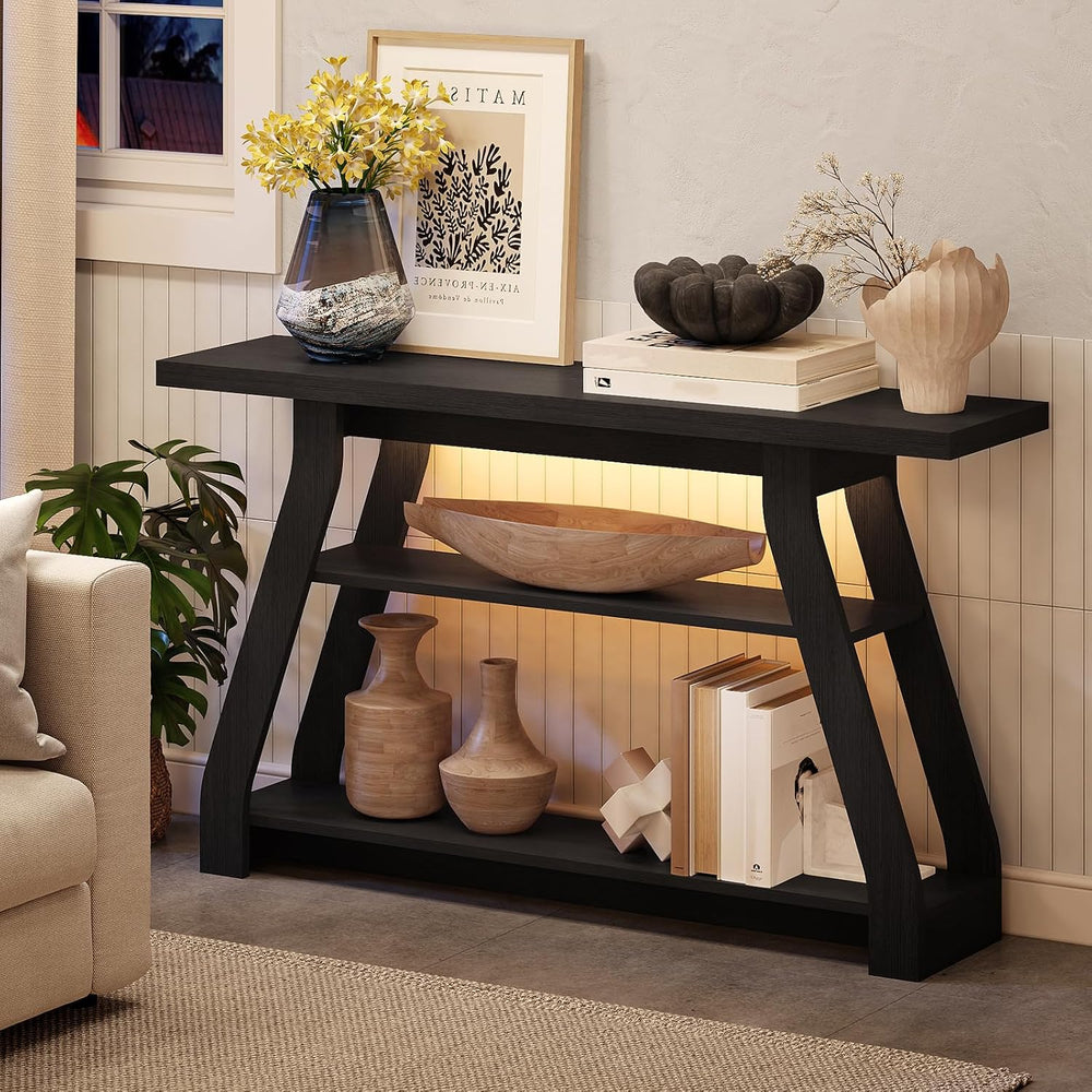 55-Inch Black Entryway Table, Modern Console Tables 3-Tier Couch Table Behind...