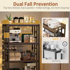 METYERRY Adjustable 4-Tier Heavy Duty Kitchen Baker's Rack with Power Outlet, with Industrial Wheels, Free Standing Microwave Oven Cart Stand for Storage in Living Room, Garage, Rustic Brown