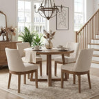HNY Modern Dining Chairs Set of 4 with Comfortable Back Support, Farmhouse Soft Linen Upholstered Kitchen Dining Room Chairs with Solid Wood Legs, Armless Accent Side Chairs for Living Room, Beige