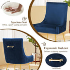 Velvet Dining Chairs Set of 6, Modern Upholstered Kitchen Chair with Pull Handle & Pleated Back, Mid Century Accent Chair with Gold Metal Legs for Vanity,Dining,Kitchen,Living Room, Dark Blue