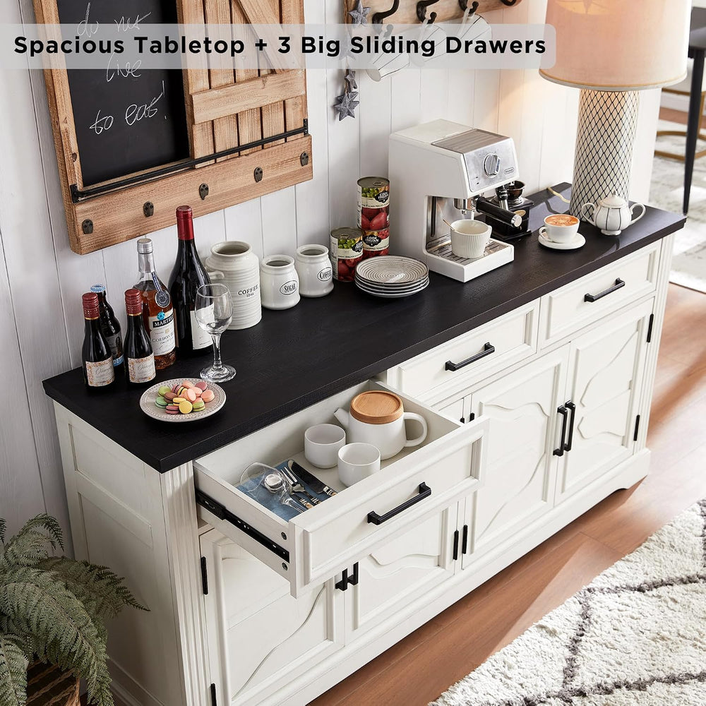 JXQTLINGMU 66" Farmhouse Buffet Cabinet with Storage, Sideboard Credenza...