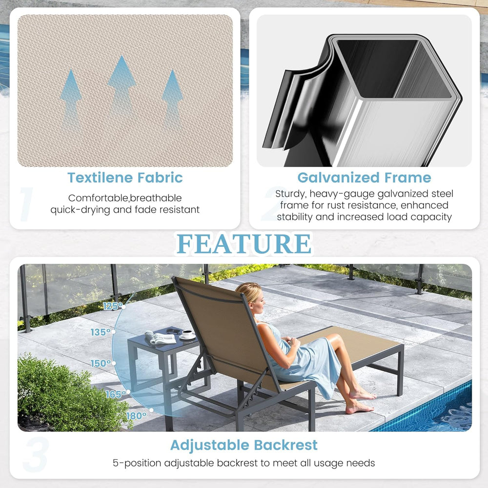 UDPATIO Chaise Lounge Chair Patio Pool Lounge Chair Outdoor with 5 Position A...
