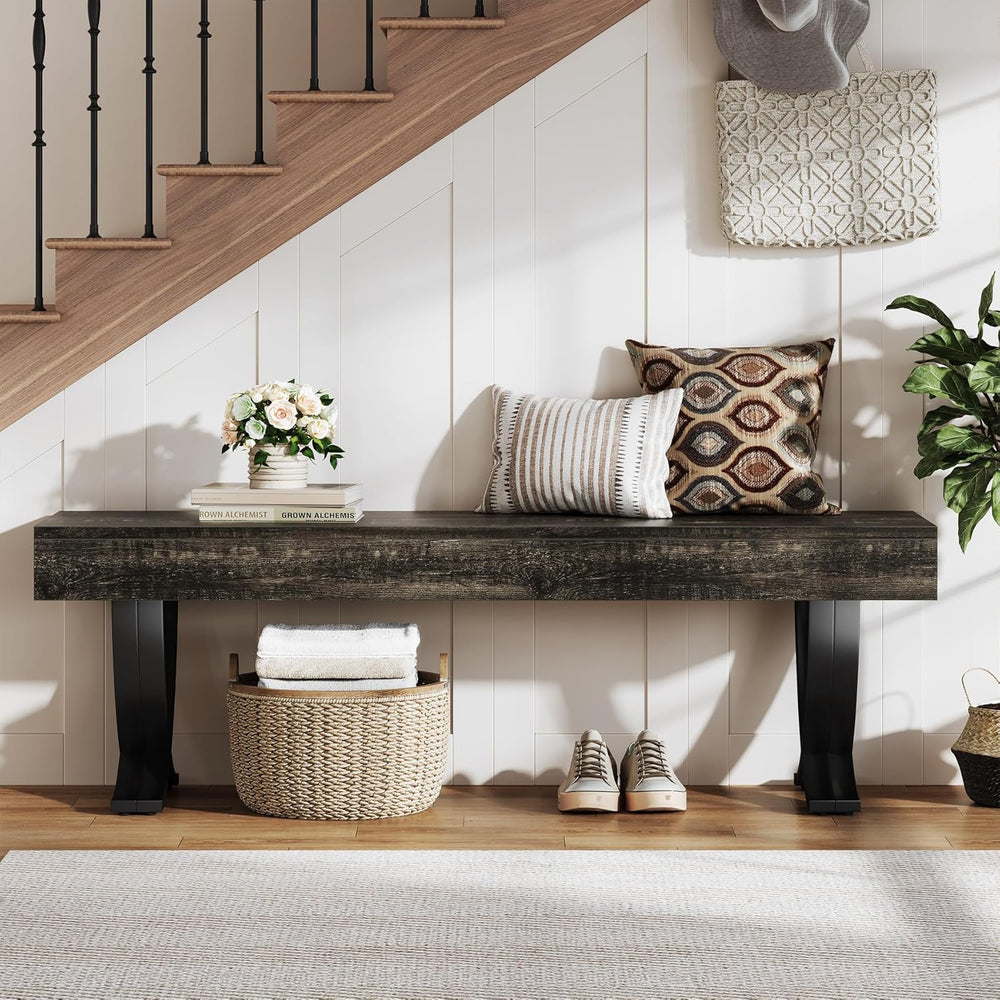 Tribesigns Entryway Shoe Bench, 55-Inch Wooden Shoe Bench with Metal X-Shaped...