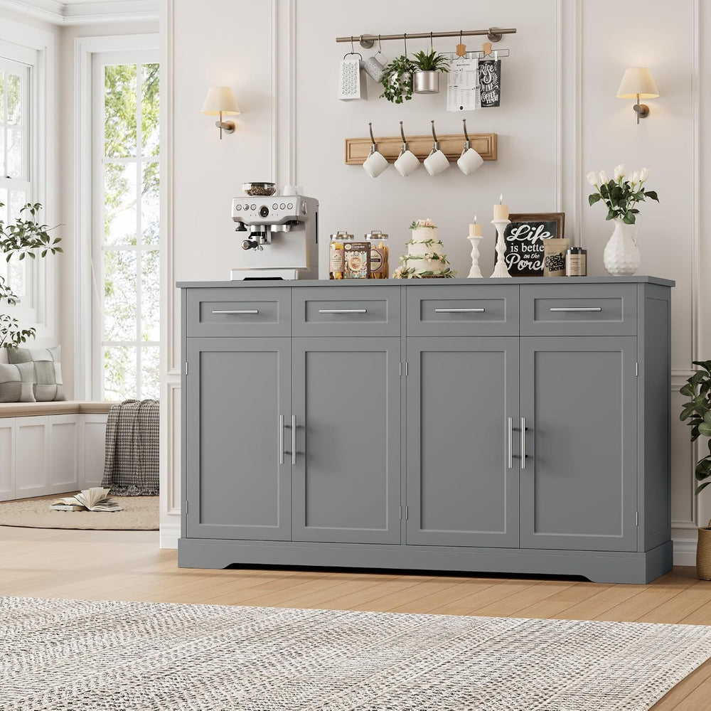 HOSTACK 60" W Sideboard Buffet Cabinet with Storage, Kitchen Cabinet, Gray