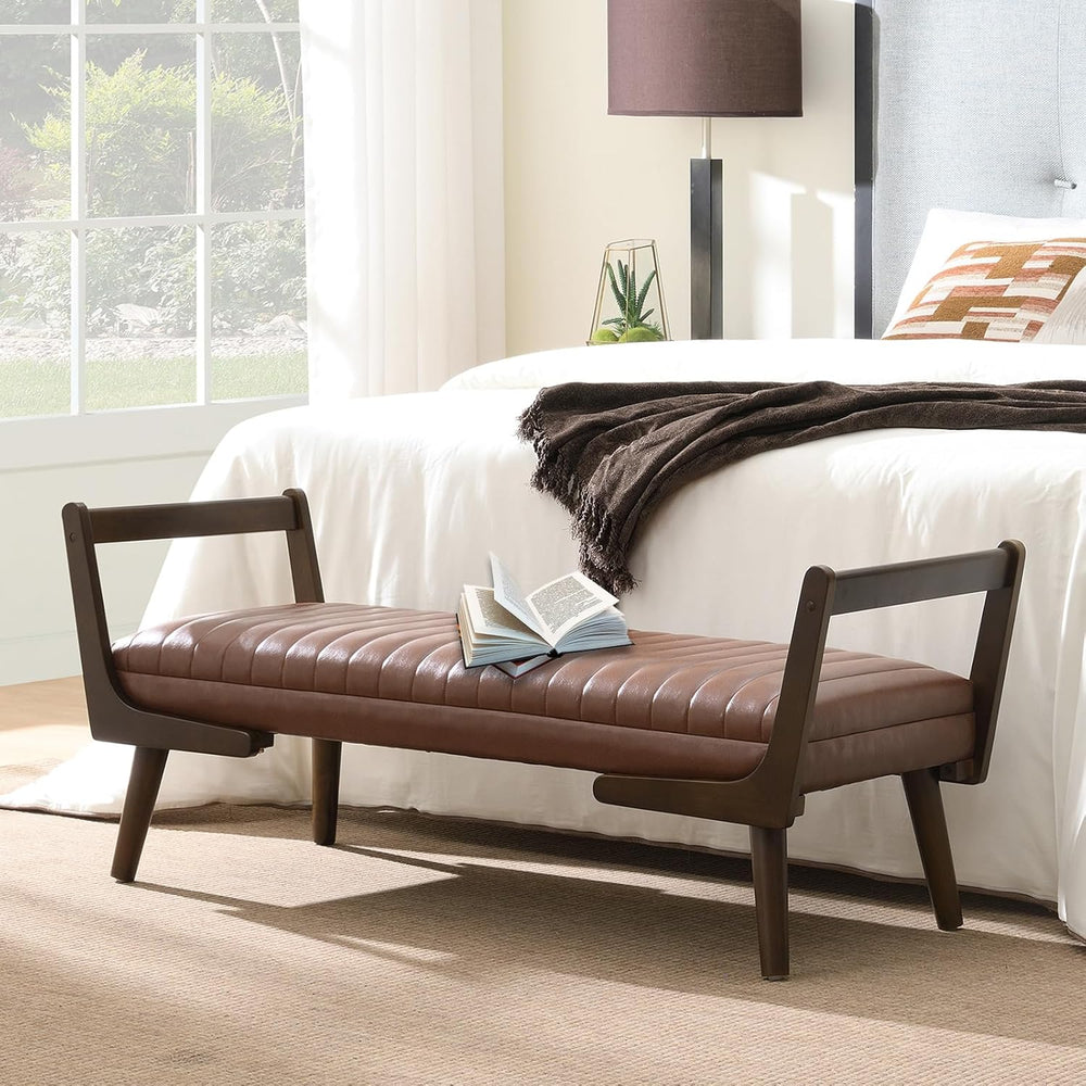 52" Rectangle Ottoman Bench, PU Leather Upholstered Dining Table Bench w...