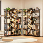 Triple 5 Tier Bookshelf, Large Bookcase Industrial Bookshelf with 19 Open Display Shelf, Wooden Wide Tall Tree Bookshelf for Living Room Home Office, Rustic Brown