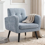 LSSPAID Modern Accent Chair Set of 1, Upholstered Chenille Armchair with Tufted Back, Comfy Single Sofa Chair Lounge Reading Chair with Solid Wood Legs for Living Room Bedroom Office, Dusty Blue