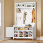 YITAHOME Hall Tree with Shoe Bench for Entryway, 4-in-1 Coat Rack with Bench, Entrance Organizer with Shoe Storage, Hall Tree with Adjustable Shoe Storage and Hanging Hooks, White