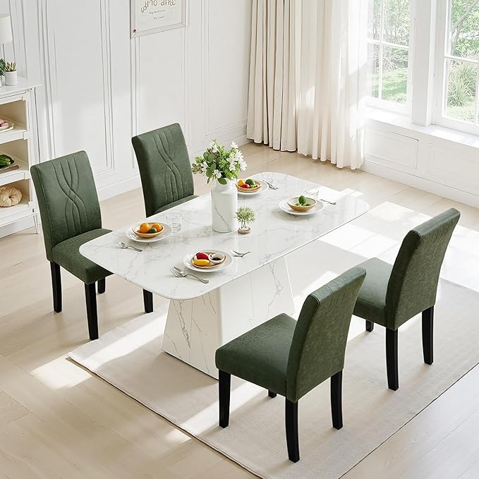 VECELO Upholstered Dining Chairs Set of 4, Modern PU Leather and Solid Wood L...