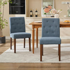 Upholstered Dining Chairs Set of 2, Modern Fabric Kitchen Side Chairs with Sturdy Wood Legs, Parsons Design, Comfortable Soft Linen for Dining Room, Restaurant, Cafe, Blue