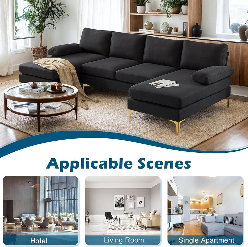 VINGLI 110" Modern Sectional Couch with 51" D Double Chaise, Black ...