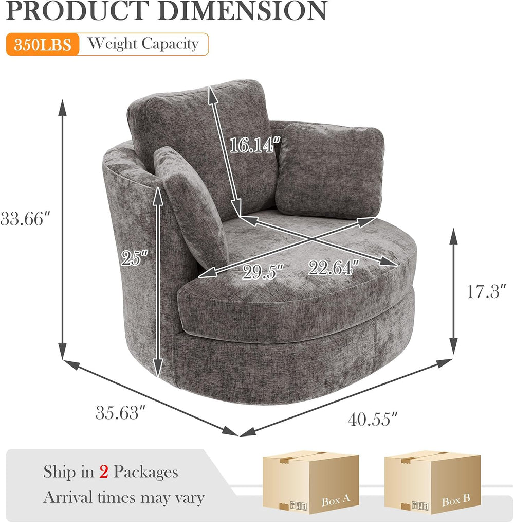 Aoiy & Wifon 40.55'' W Swivel Accent Chair, Round Arm Barrel Chai...