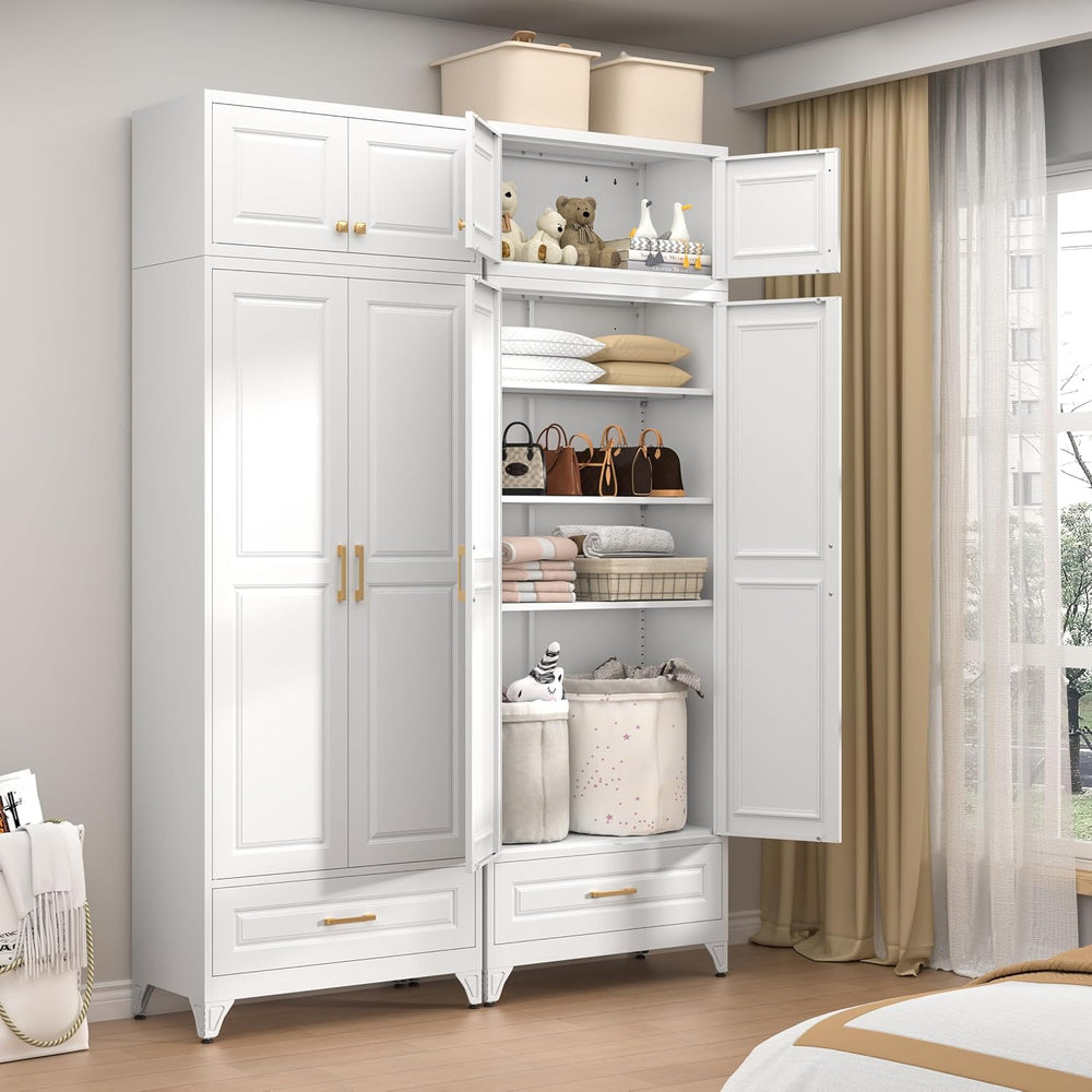 32" Wall Storage Cabinet with 2 Doors & Gold Handles | Black Metal, ...