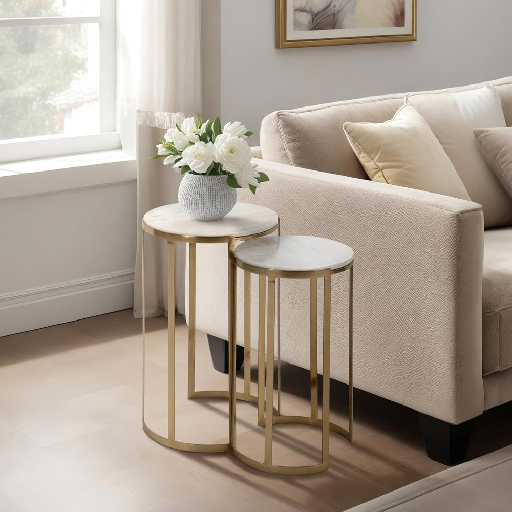 Elegant End Table, Side Table, or Night Stand for Room Decor - Round Metal Ac...