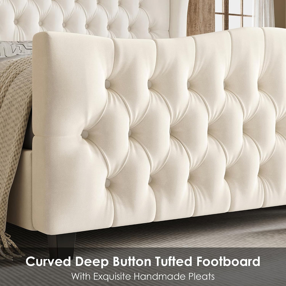 Keyluv Full Size 54.3" Tall Bed Frame with Wingback Headboard & Foot...