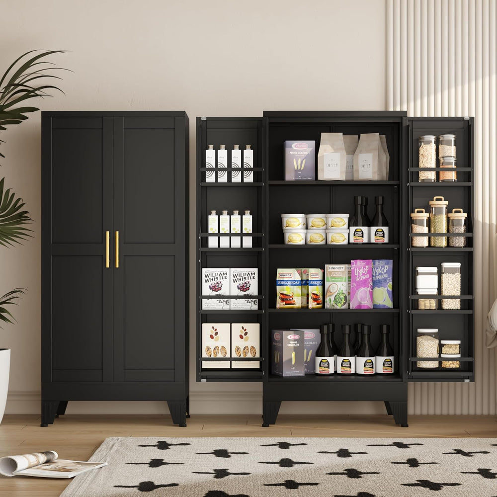 PAOFIN 47" Kitchen Pantry Cabinet, Metal Storage Cabinet with 3 Adjustab...