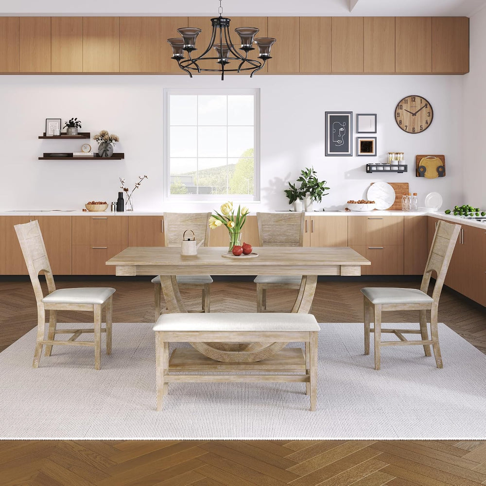 LUMISOL 6 Piece Dining Table Set for 6, Farmhouse Kitchen Dining Room Table S...