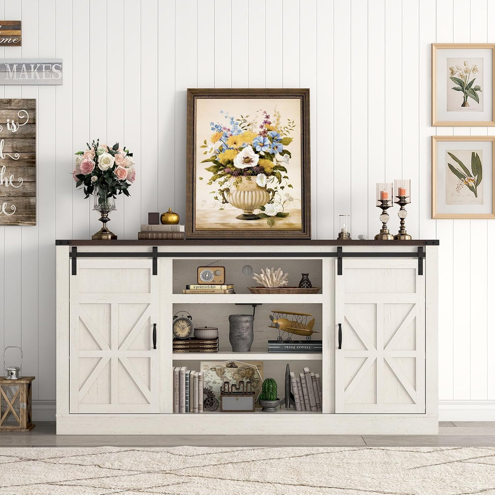 Hlivelood 66" Farmhouse TV Stand for 75 Inch TV, 33" Tall Entertain...